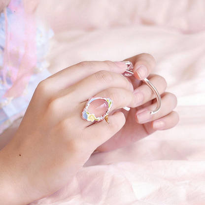 Pink Agate Garden Bird Ring