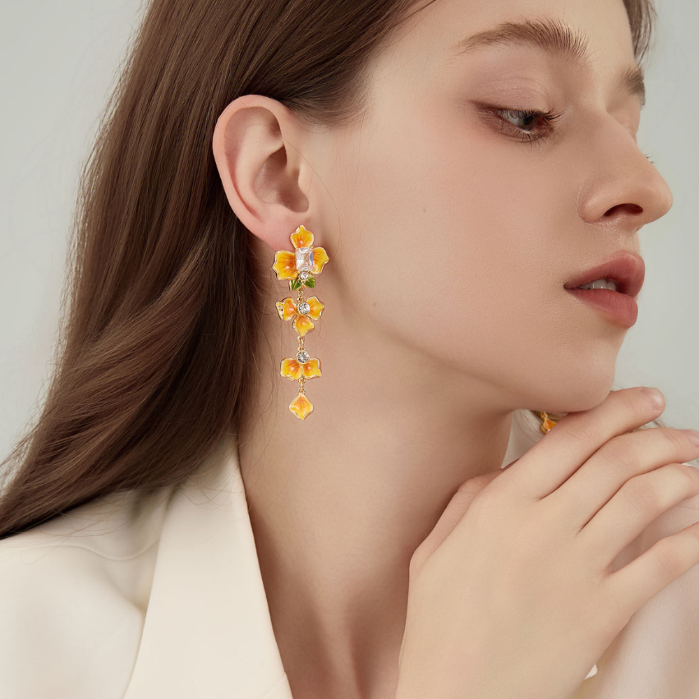 Golden Pansy Drop Earrings