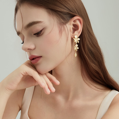 White Iris Flower Dangle Earrings