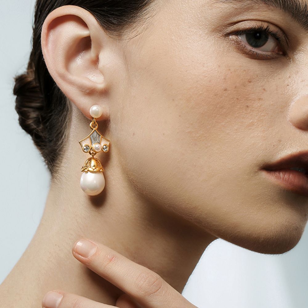 Vintage Petal Pearl Earrings