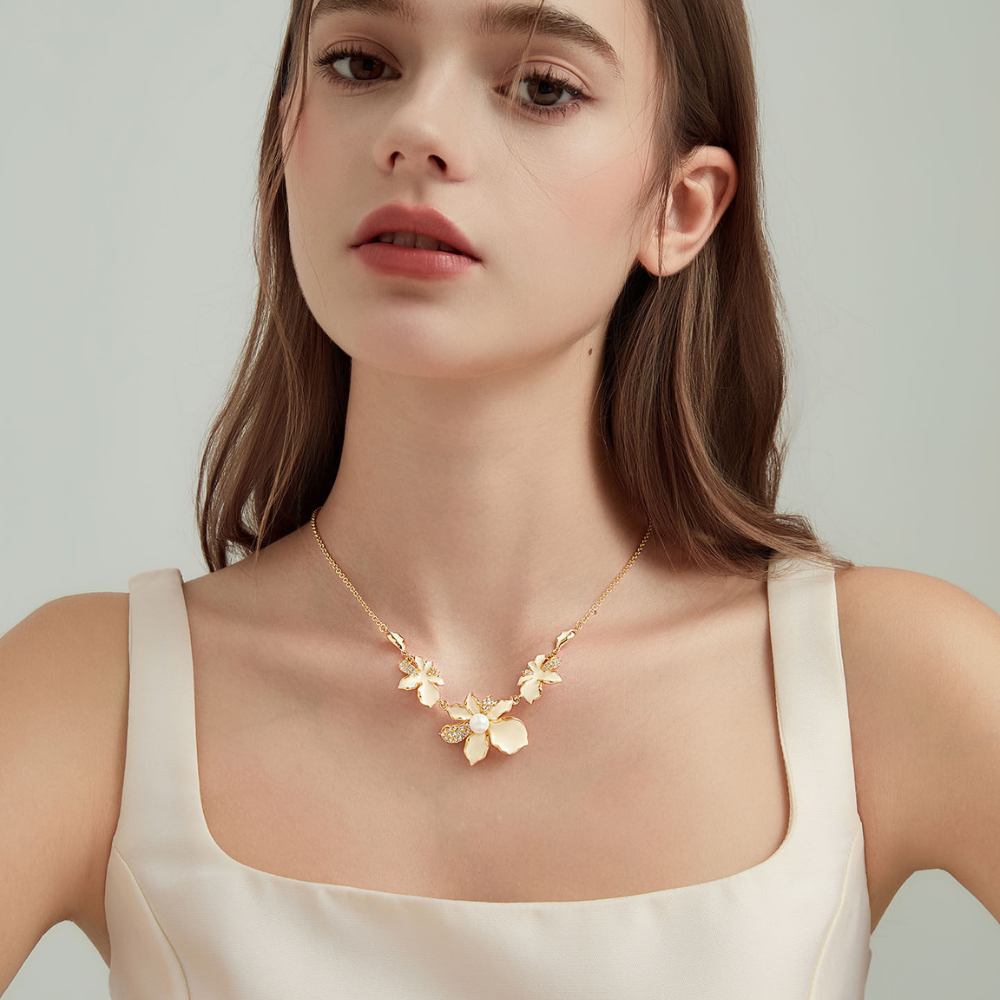 White Iris Flower Necklace