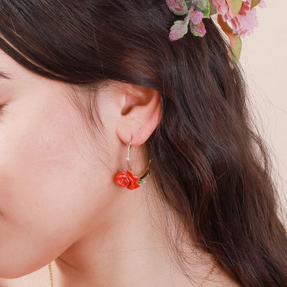 Red Rose Hoop Earrings