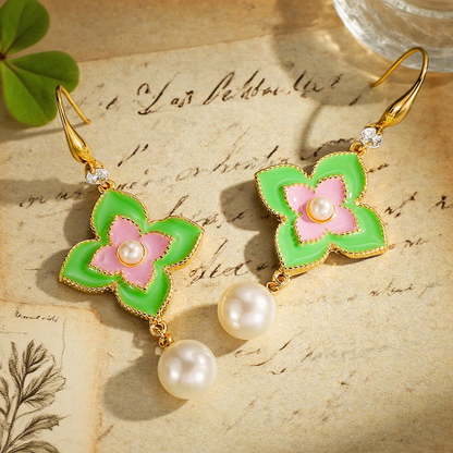 Four-Leaf Clover Pearl Earrings