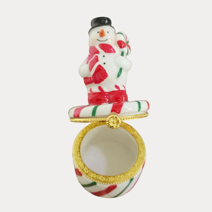 Candy Cane Snowman Trinket Box