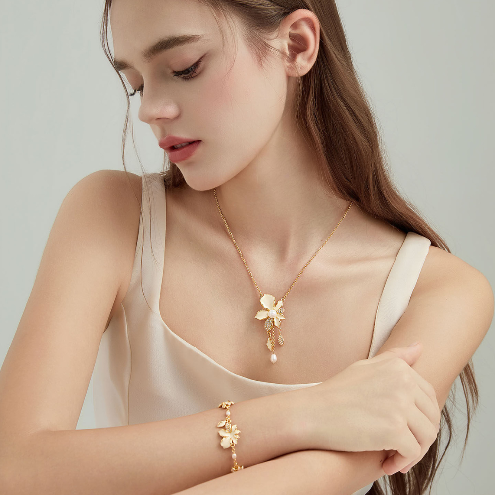 White Iris Flower Necklace