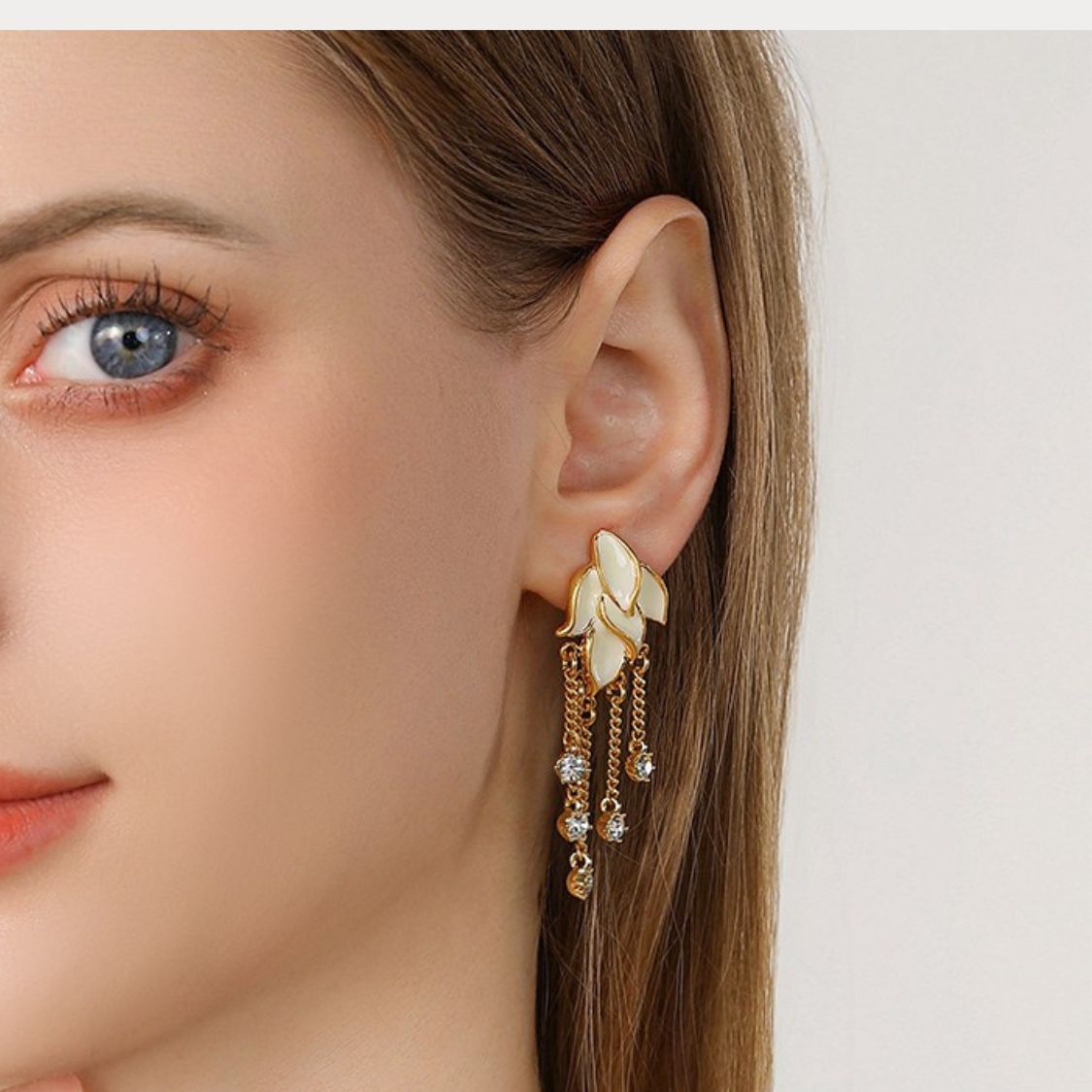 Golden Leaf Tassel Earrings