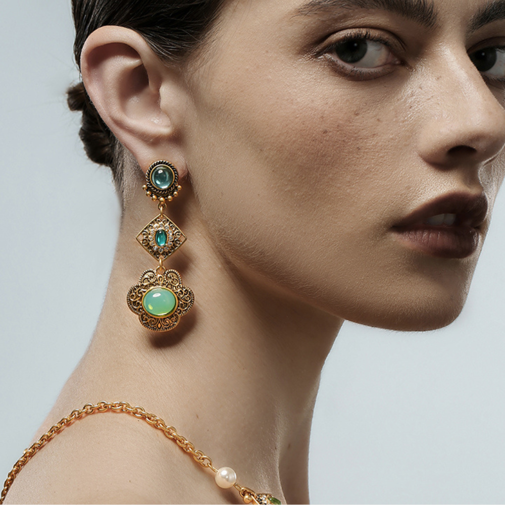 Vintage Green Gem Earrings