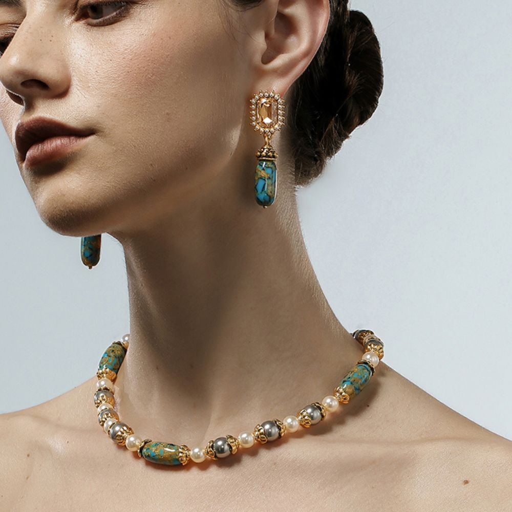 Vintage Ocean Gem Beaded Necklace