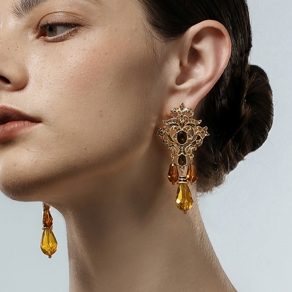 Vintage Amber Drop Earrings