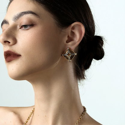 Vintage Cross Lattice Chrysoberyl Earrings