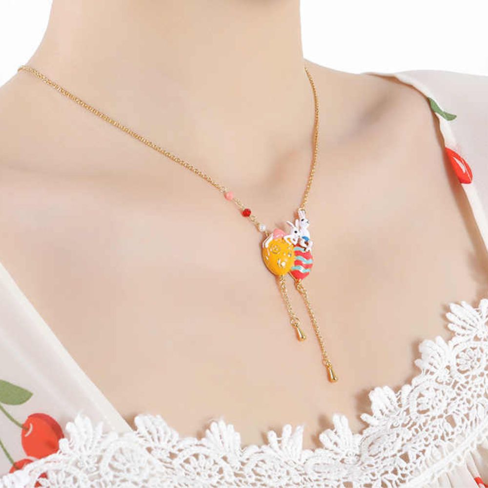 Bunny Couple Hot Air Balloon Necklace