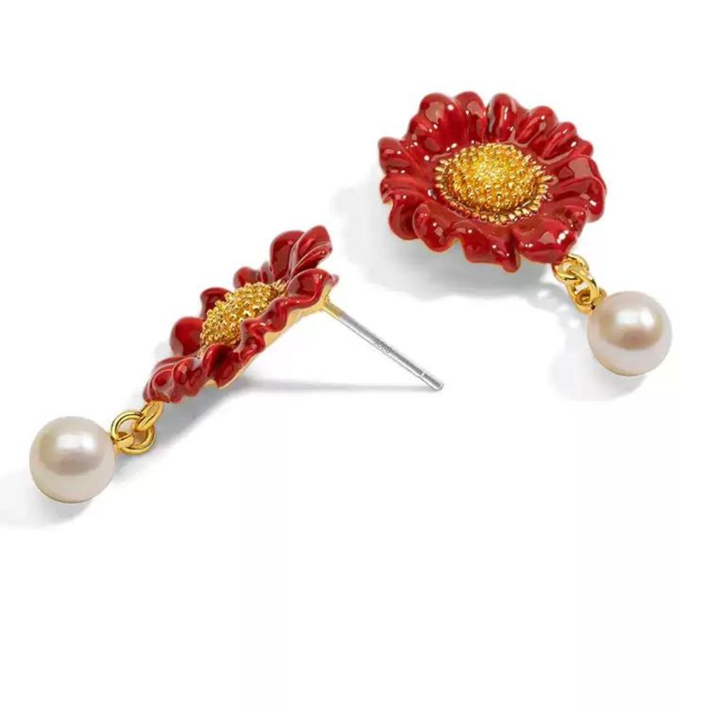 Red Daisy Earring