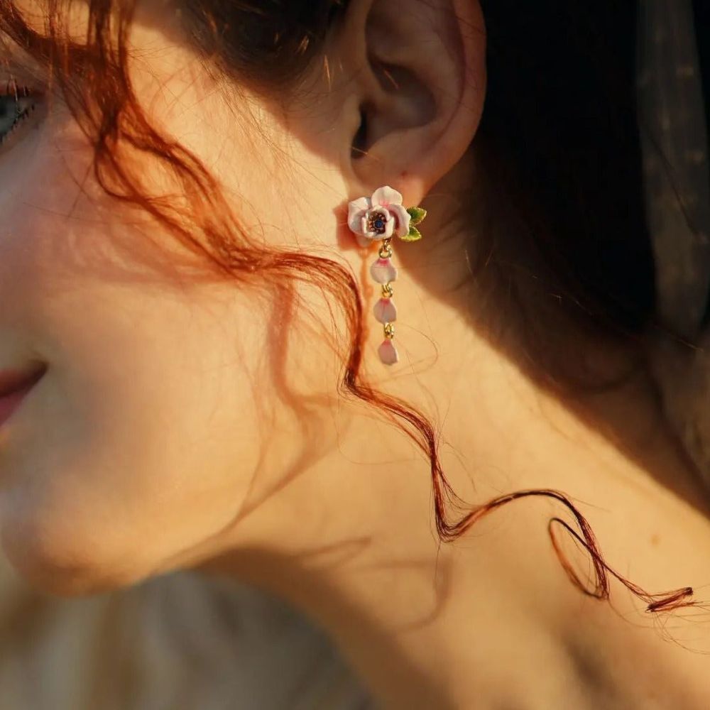 Pink Rose Tassel Earrings