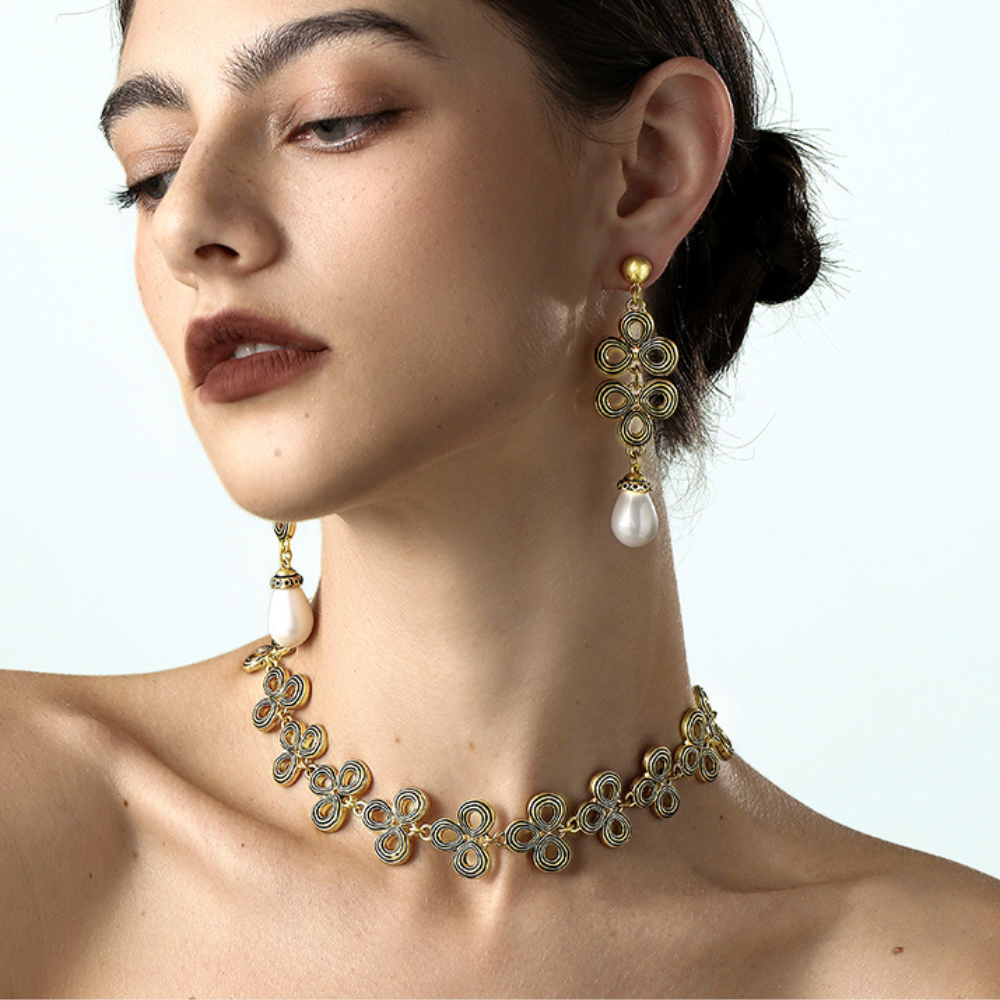 Vintage Triple Petal Charm Earrings