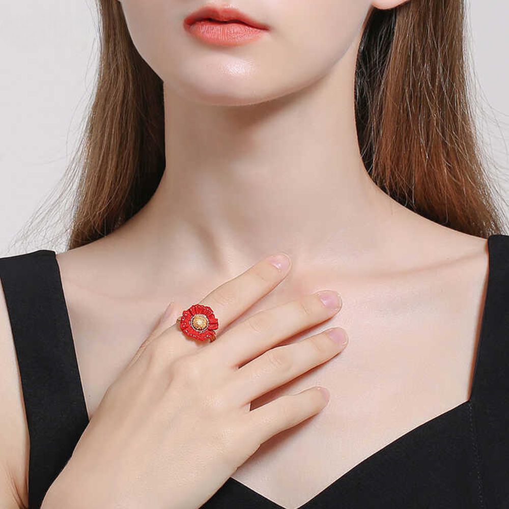 Red Daisy Ring