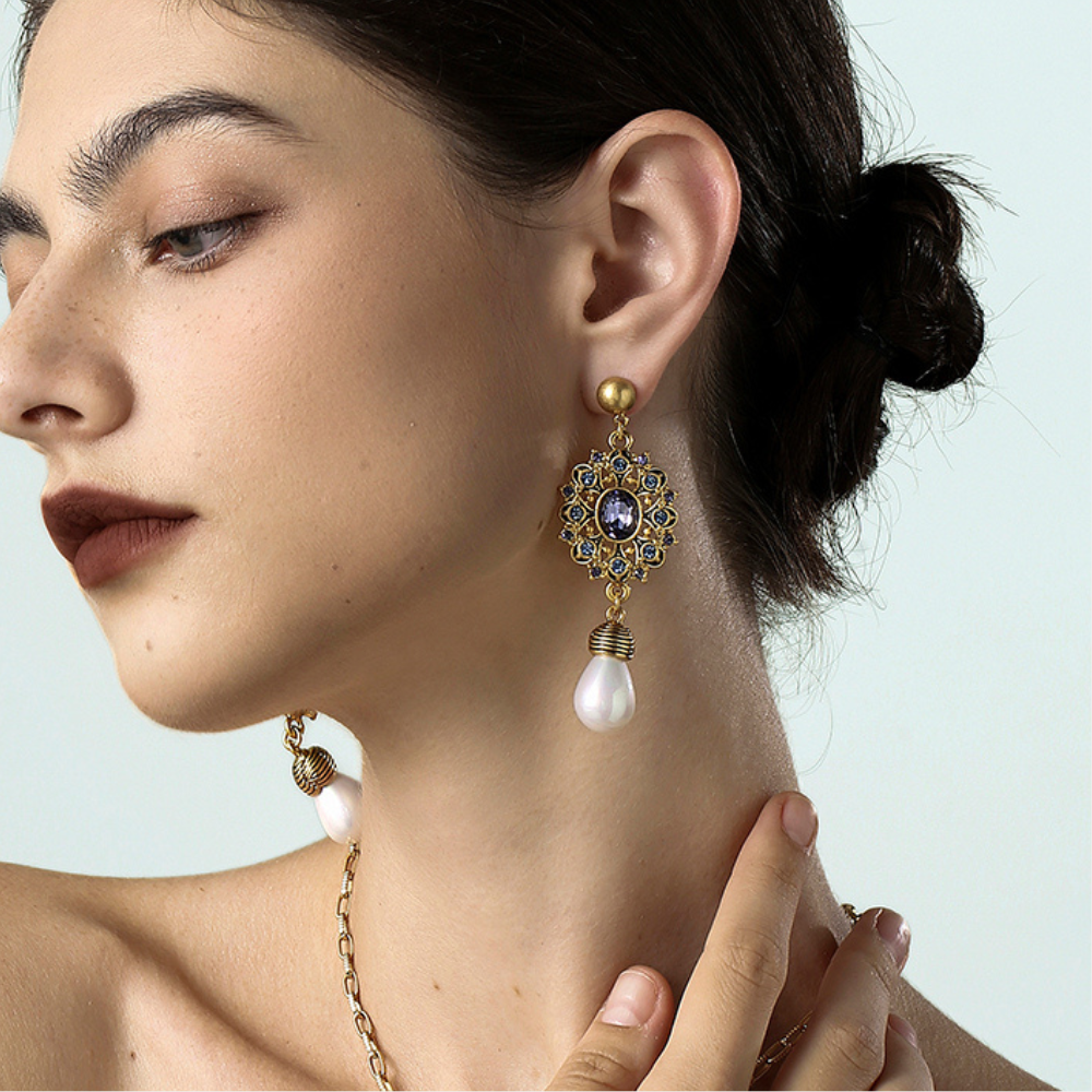 Vintage Royal Gem Drop Earrings