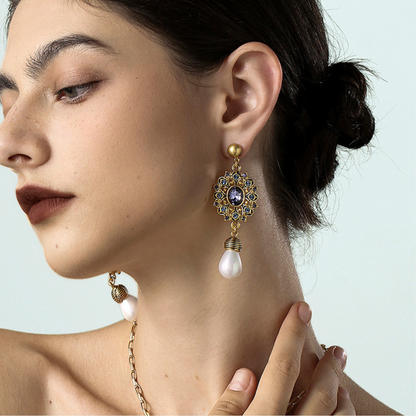 Vintage Royal Gem Drop Earrings