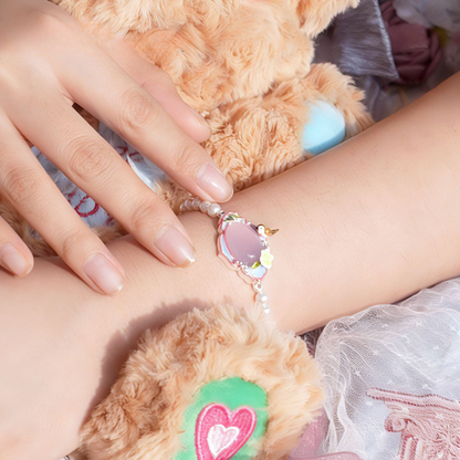 Pink Agate Garden Bird Pearl Bracelet