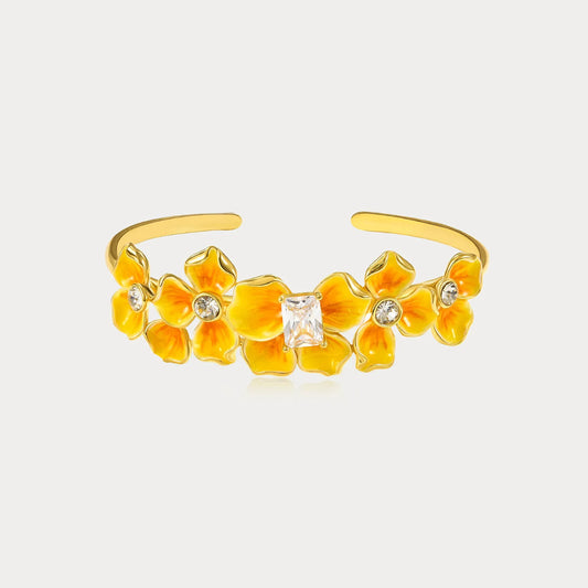 Golden Pansy Bangle Bracelet