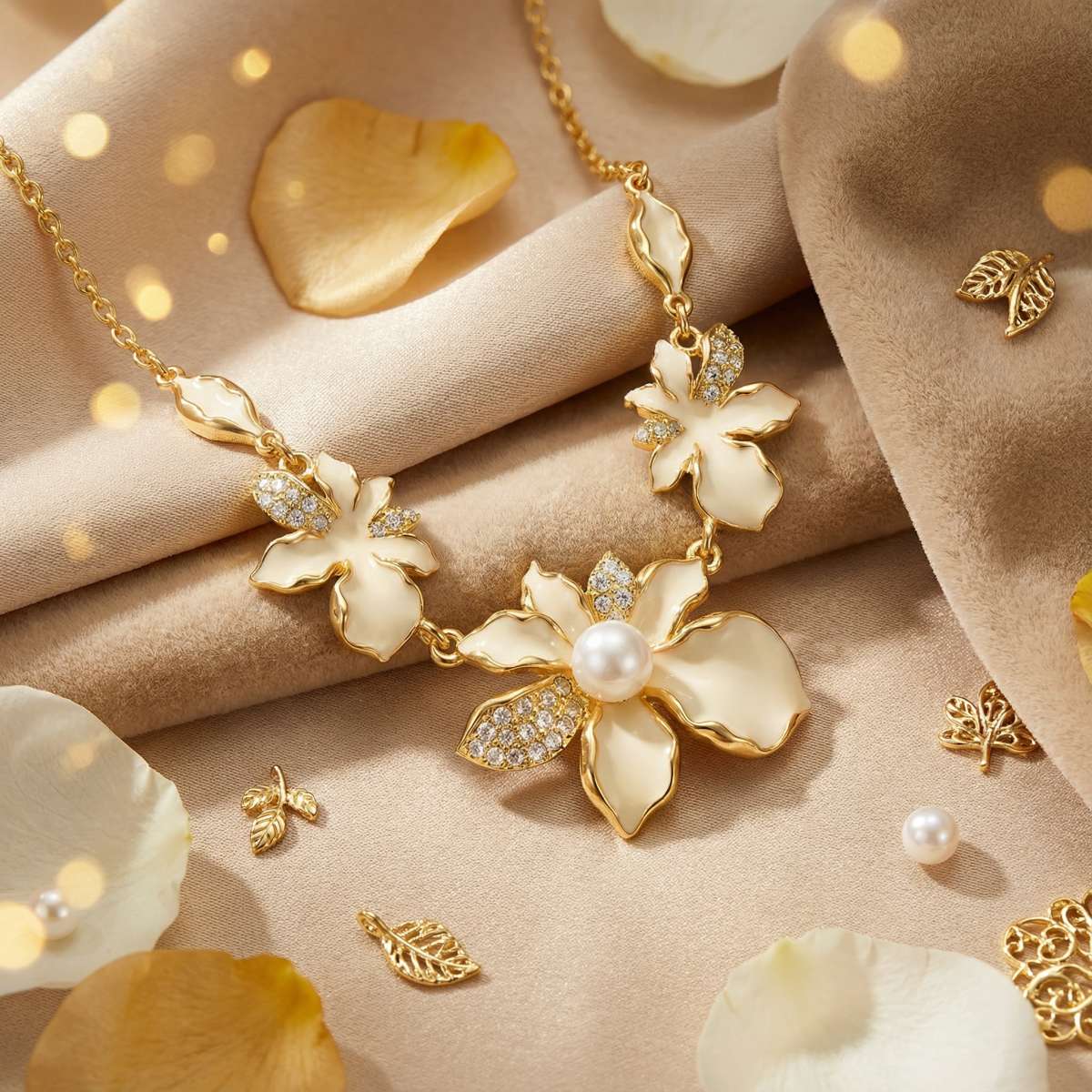 White Iris Flower Necklace