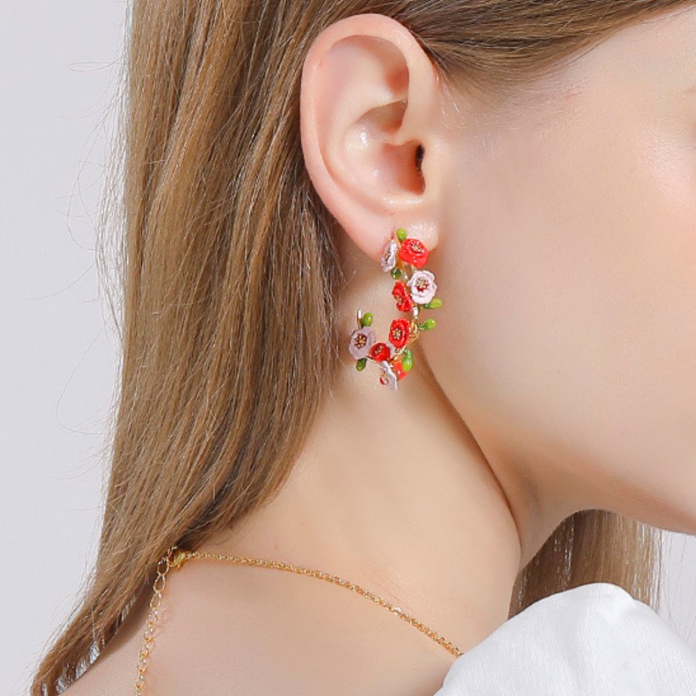 Corn Poppy Hoop Earring