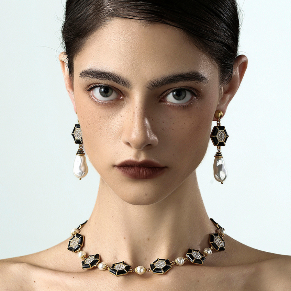 Vintage Hexagon Pearl Earrings