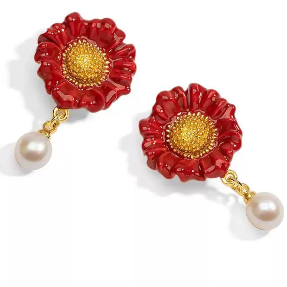 Red Daisy Earring