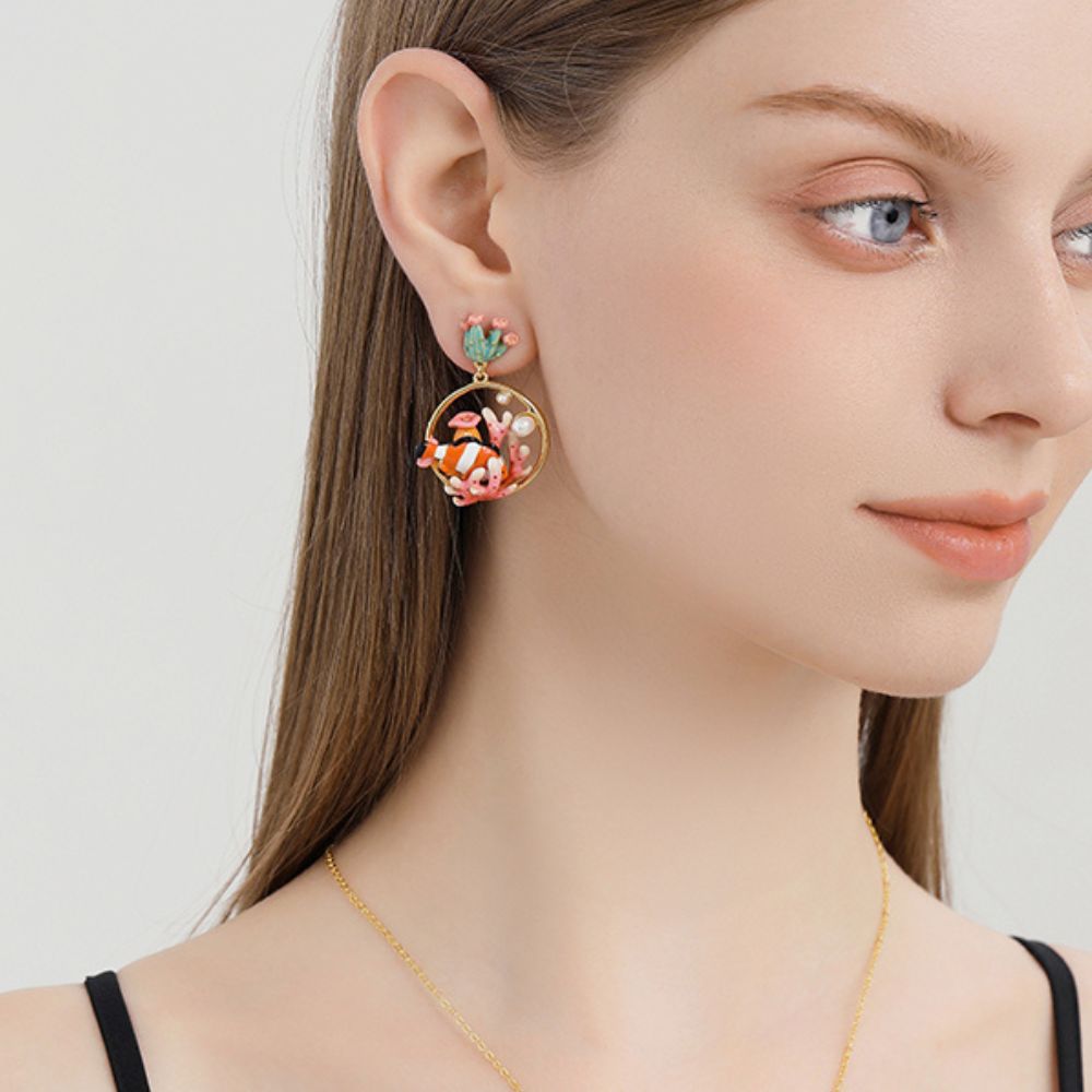 Coral Reef Clownfish Pearl Earring