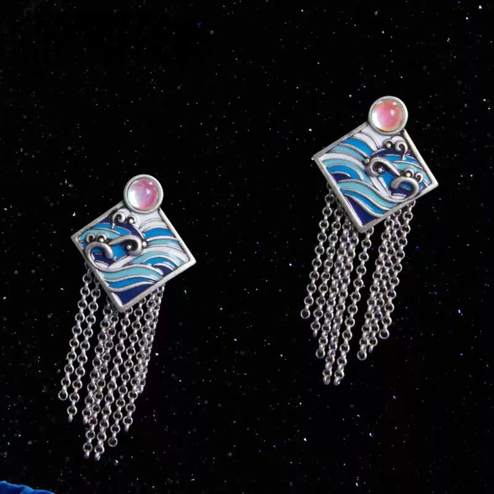 Moonlit Ocean Tassel Earrings