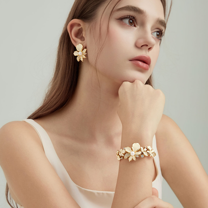 White Iris Flower Cuff Bracelet