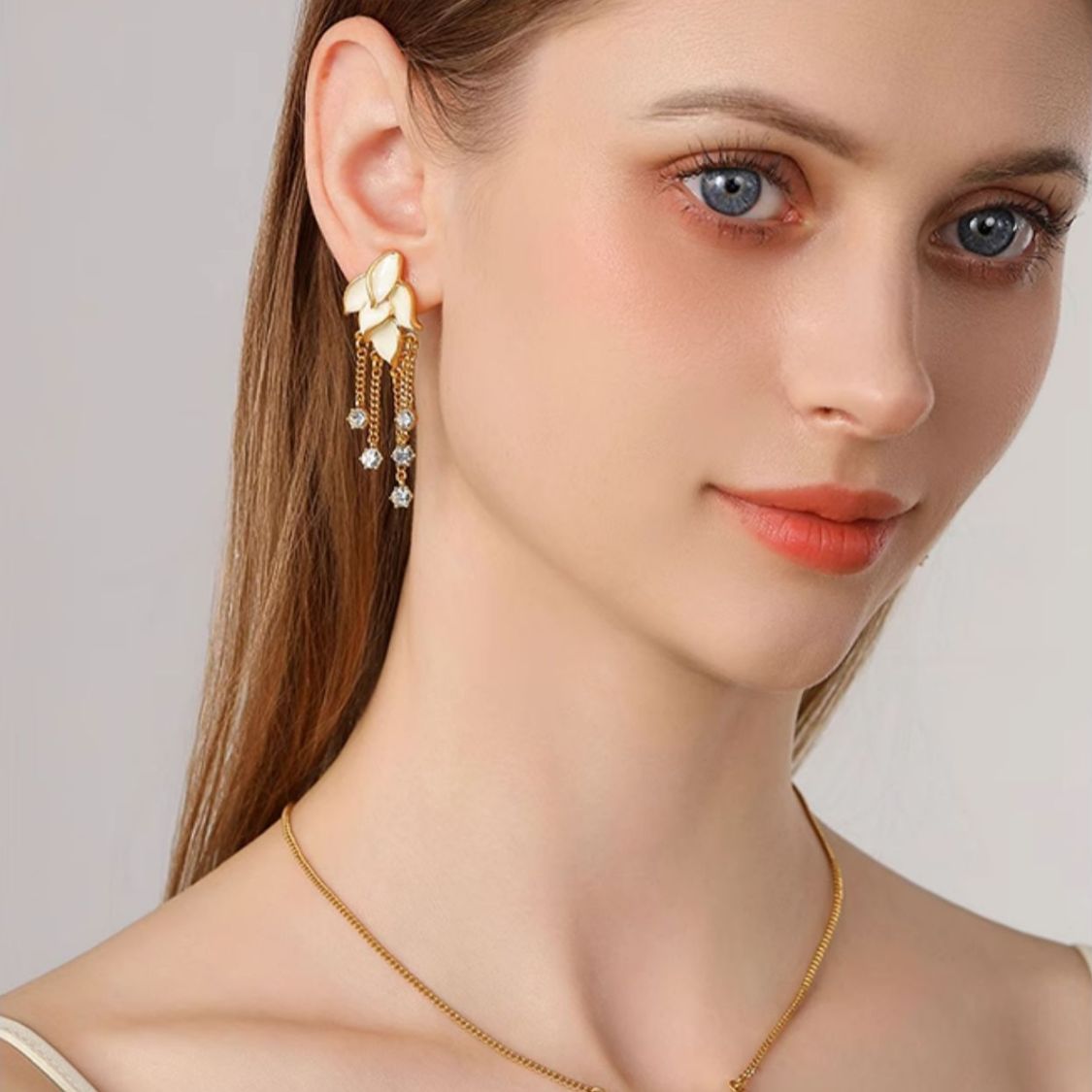 Golden Leaf Tassel Earrings