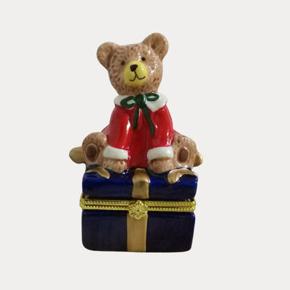 Christmas Bear on Gift Box Trinket Box