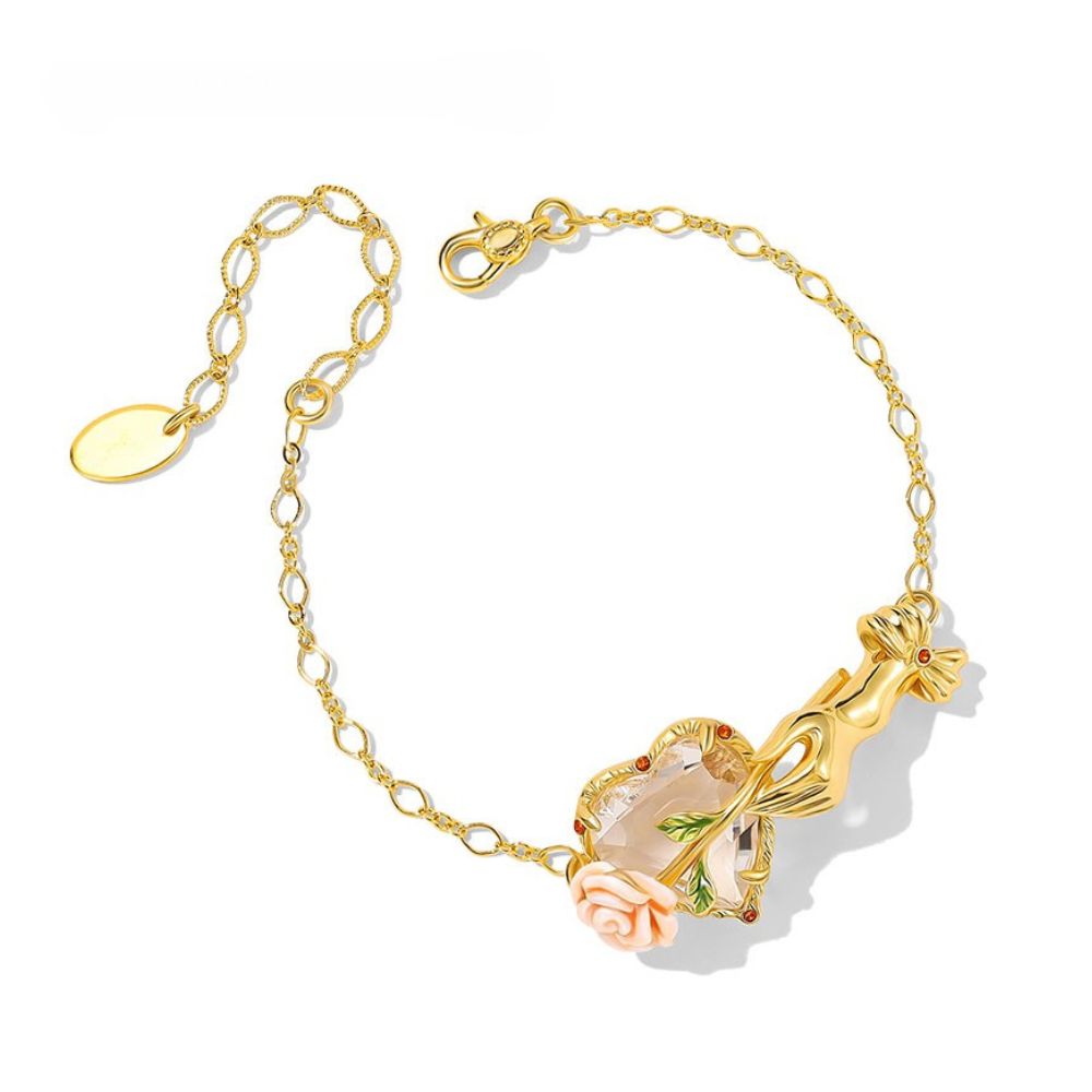 Champagne Rose Flower Heart Bracelet