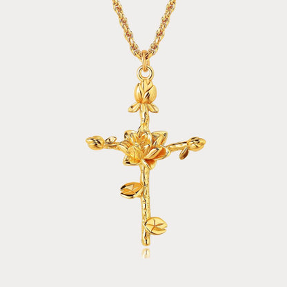 Floral Cross July Lotus Birth Flower Necklace