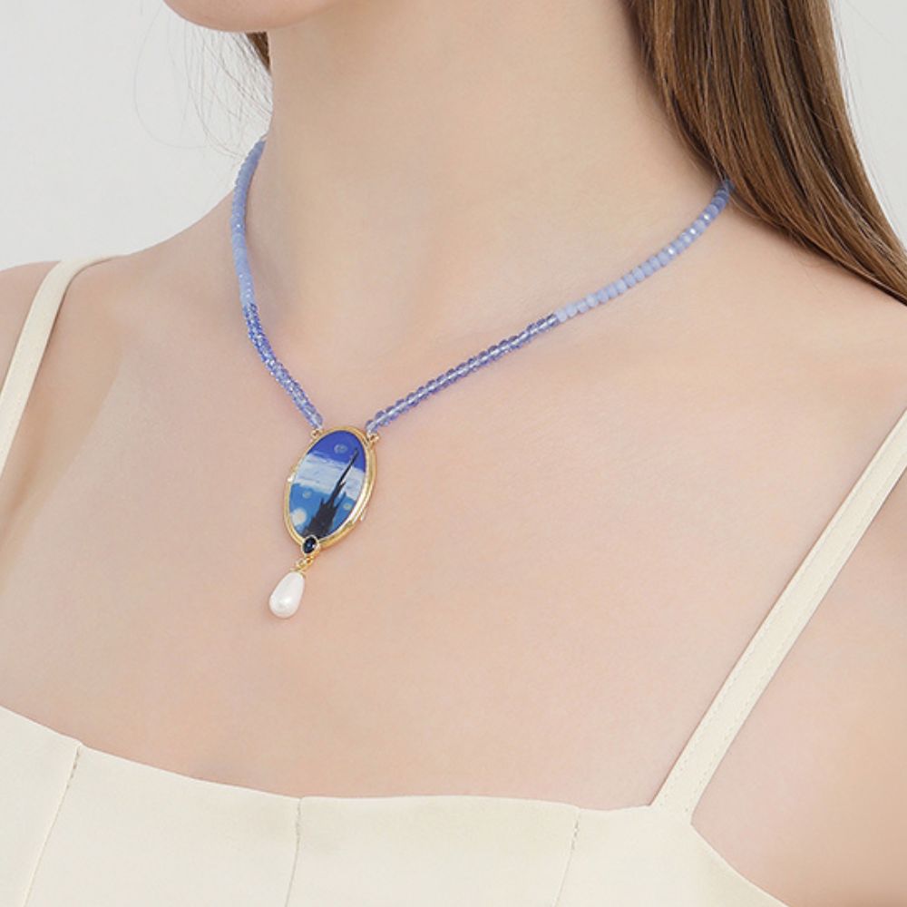 Blue Starry Night Bead Necklace