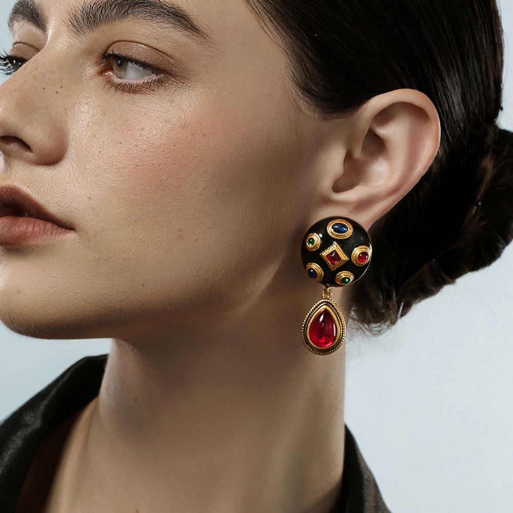 Vintage Gem Dome Drop Earrings