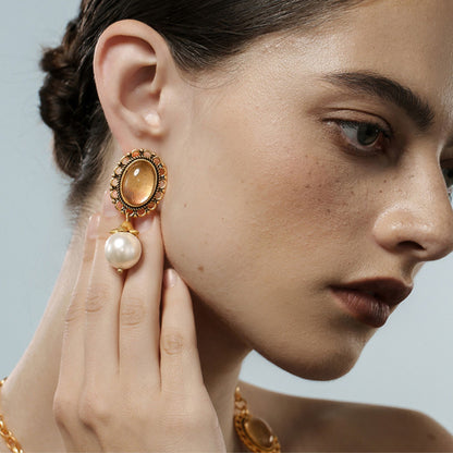 Vintage Lustrous Glazed Orb Earrings
