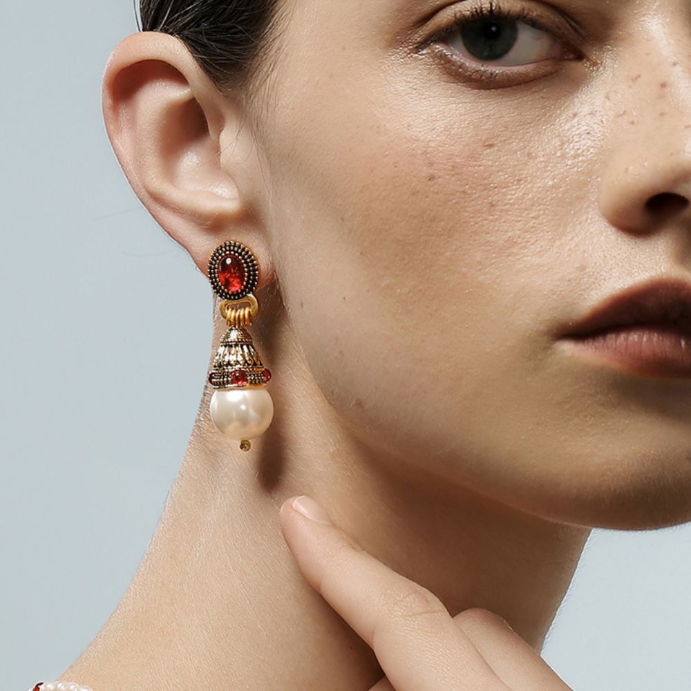 Vintage Ruby Crest Drop Earrings