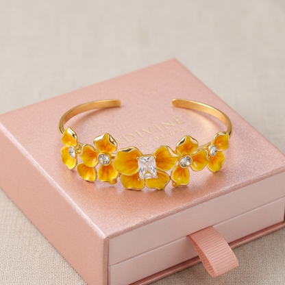 Golden Pansy Bangle Bracelet