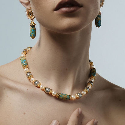 Vintage Ocean Gem Beaded Necklace