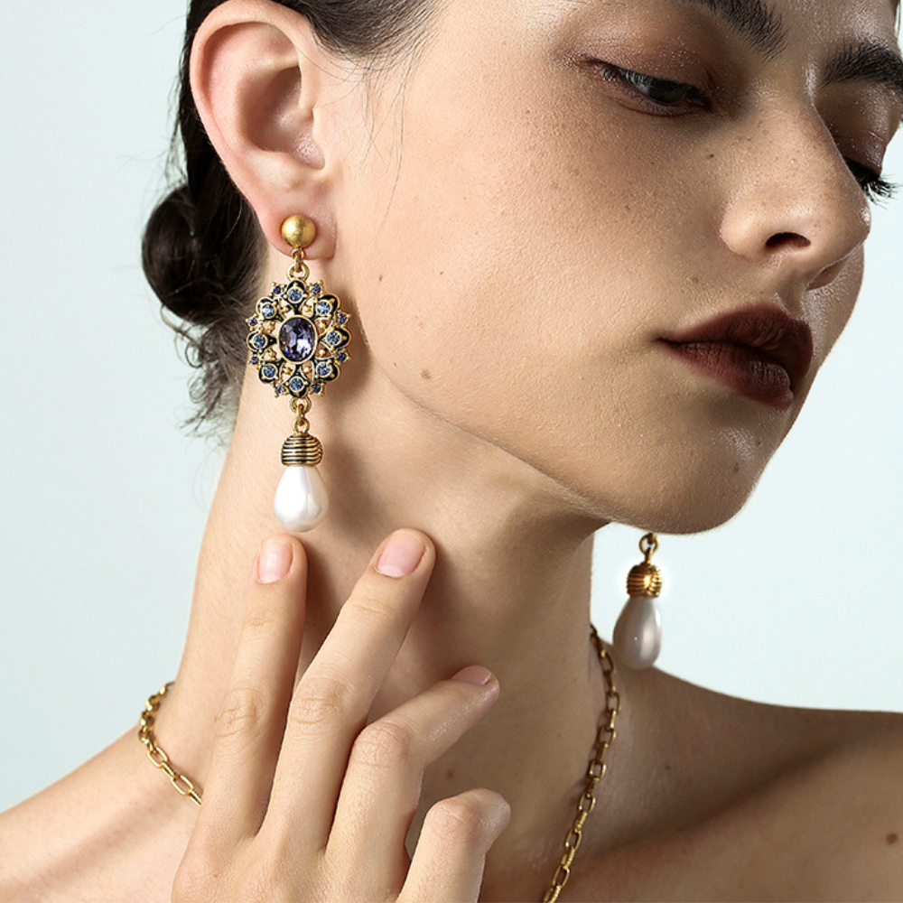 Vintage Royal Gem Drop Earrings