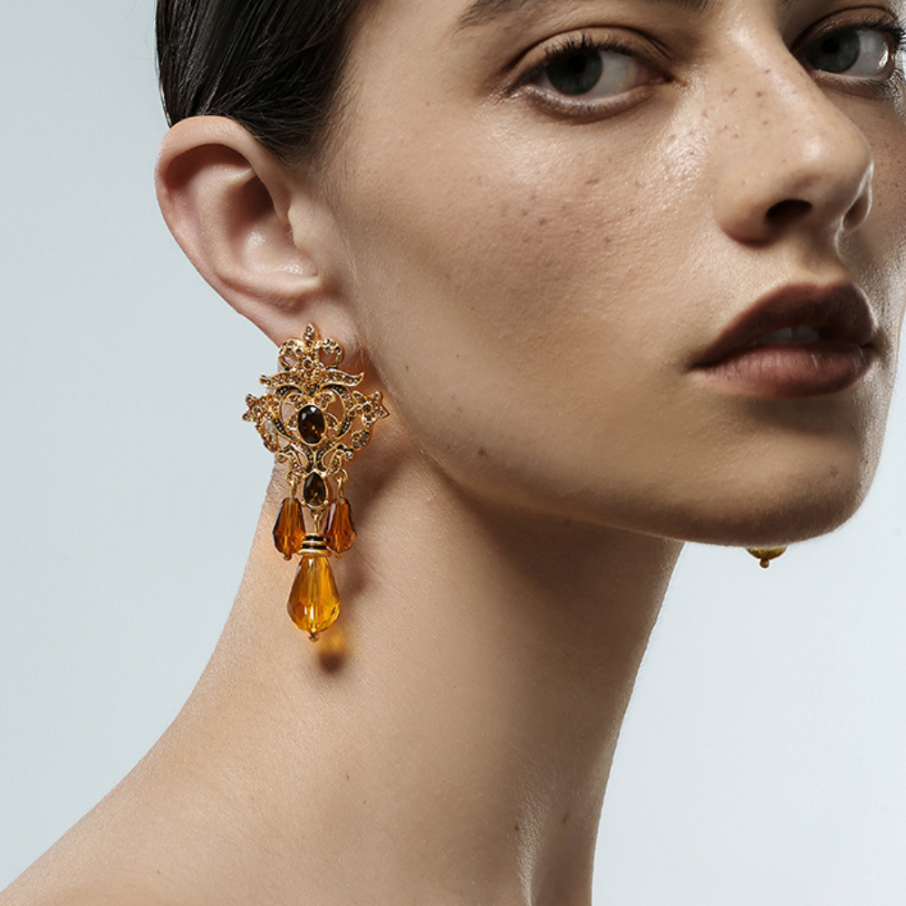 Vintage Amber Drop Earrings