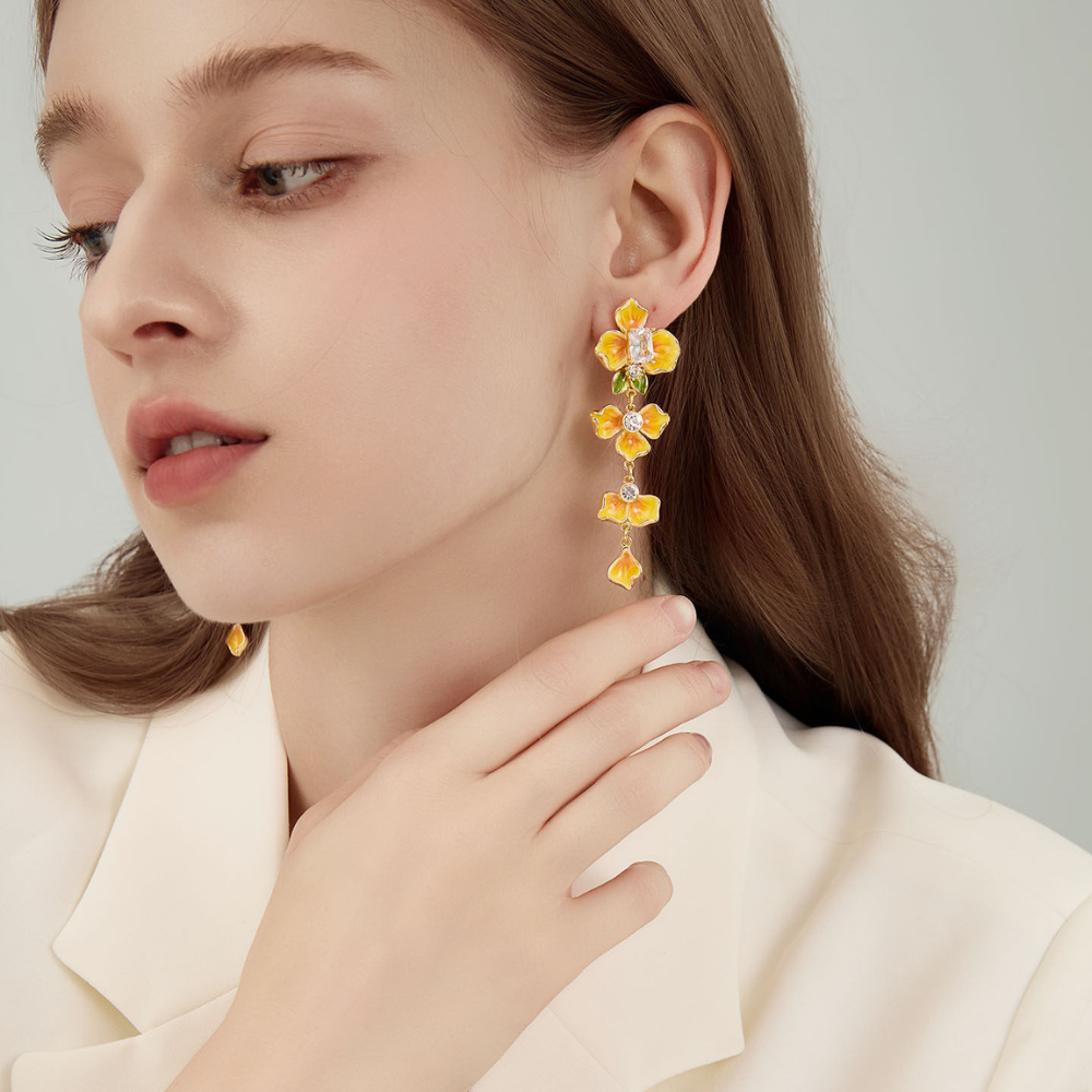 Golden Pansy Drop Earrings