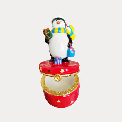 Festive Penguin Trinket Box