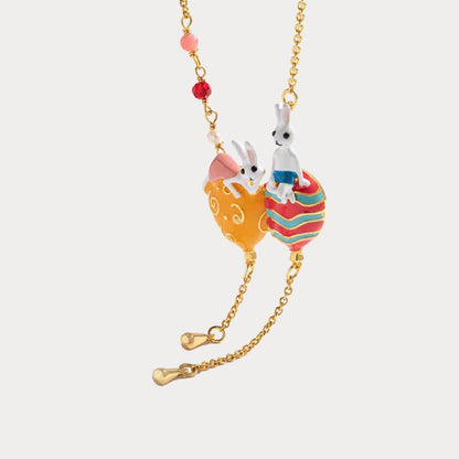 Bunny Couple Hot Air Balloon Necklace