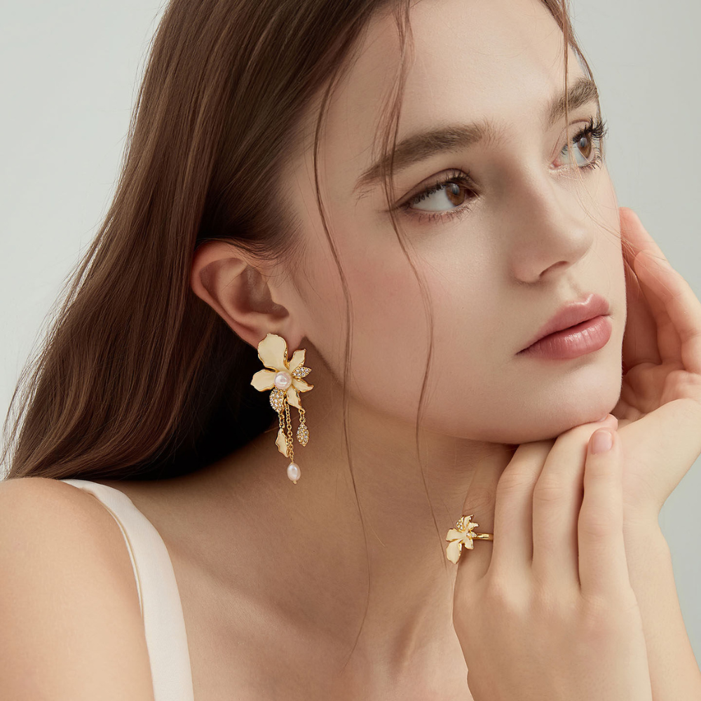 White Iris Flower Earrings