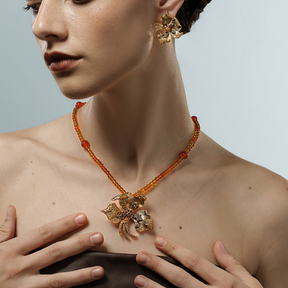 Vintage Golden Blossom Beaded Necklace