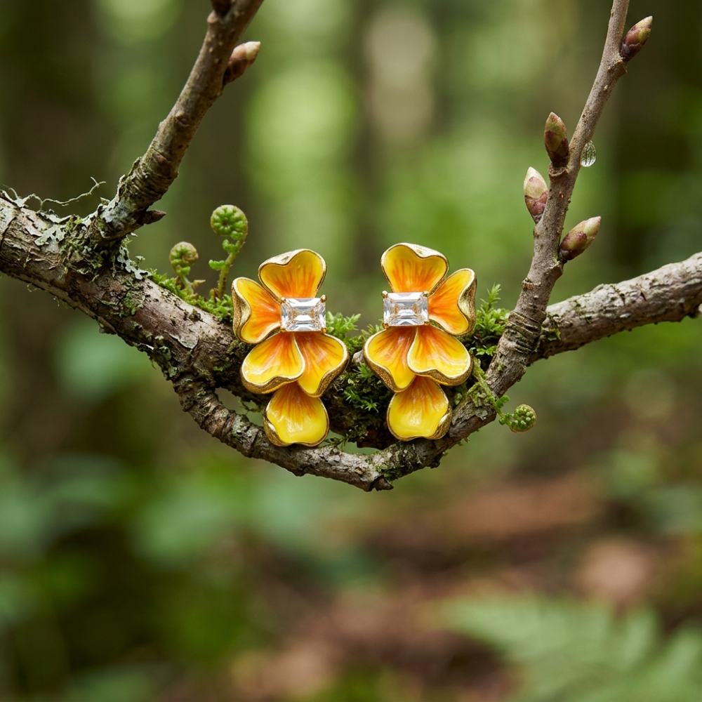 Golden Pansy Stud Earrings