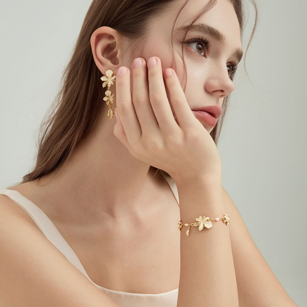 White Iris Flower Bracelet