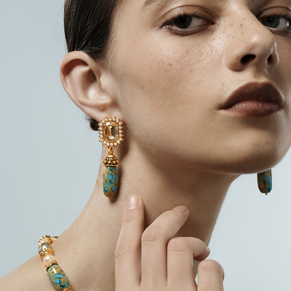 Vintage Ocean Gem Beaded Earrings